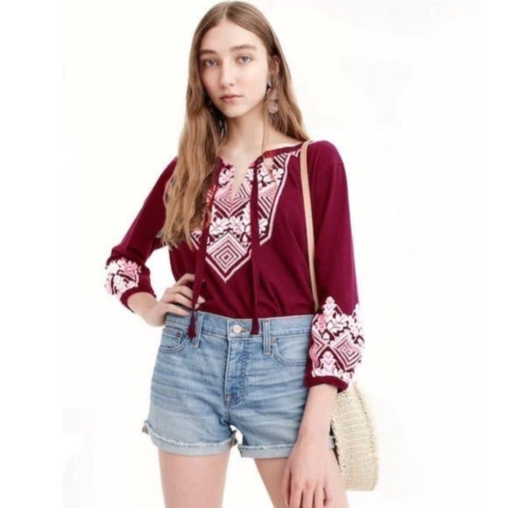 Jcrew embroidered peasant top